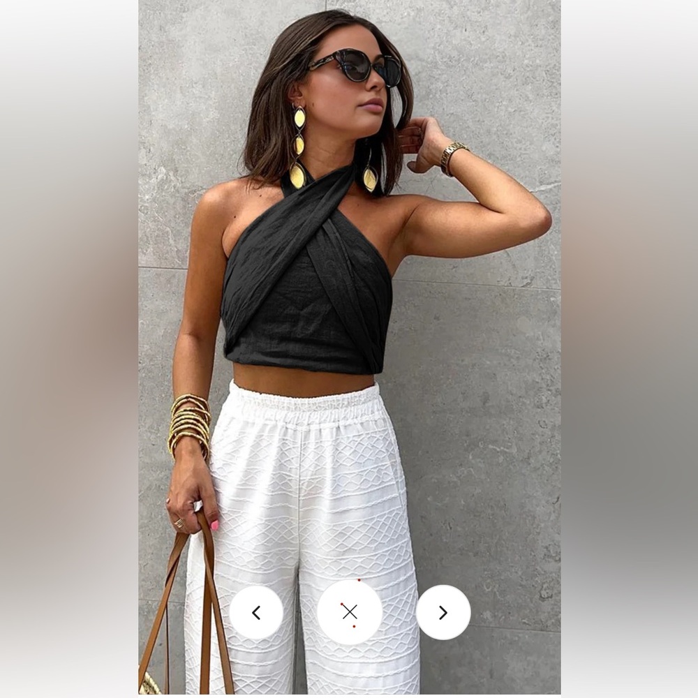 COMMENSE Crisscross Halter Top M Black